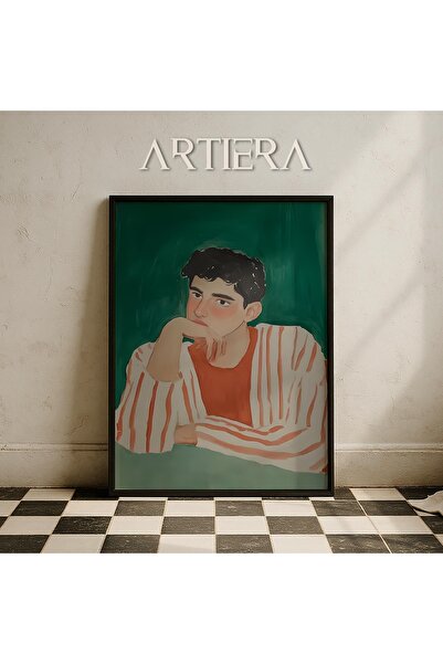 HİGUERA Ριγέ μινιμαλιστικό αφηρημένο ανδρικό πορτρέτο ζωγραφική τοίχου με ξύλ...