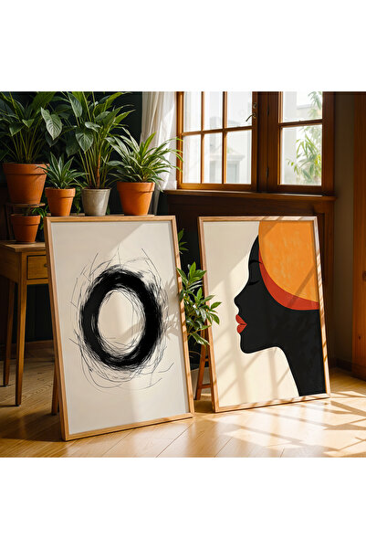 HİGUERA Γυναικείο πορτρέτο Αφηρημένο Σχέδιο Κόκκινο Αφηρημένο Διπλό Σετ Ζωγρα...