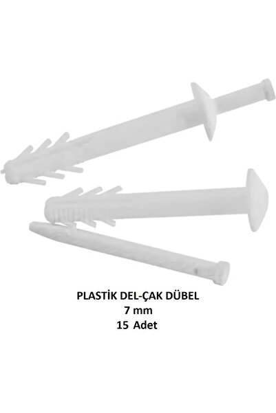 Adilon Plastik Çivili Korniş Dübeli, 7 Mm Del Çak Dübeli 15 Adet