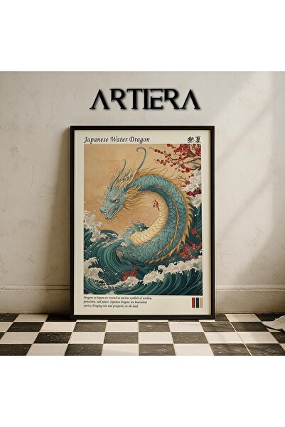 HİGUERA Ιαπωνικός Δράκος Νερού – Μοντέρνα Ζωγραφική τοίχου με φυσικό ξύλινο π...
