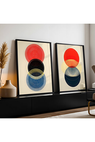 HİGUERA Γεωμετρικό Κόκκινο Αφηρημένο Διπλό Φυσικό Ξύλινο Πλαίσιο Τοιχογραφία