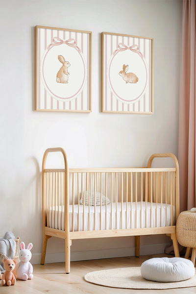 HİGUERA Vintage Cute Rabbit Πίνακας Παιδικού και Βρεφικού Δωματίου με Φυσικό ...