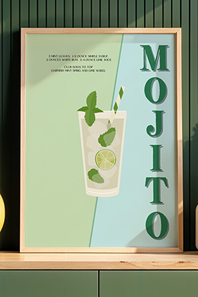 HİGUERA Ζωγραφική τοίχου κουζίνας Mojito Colorful BAR με φυσικό ξύλινο πλαίσιο