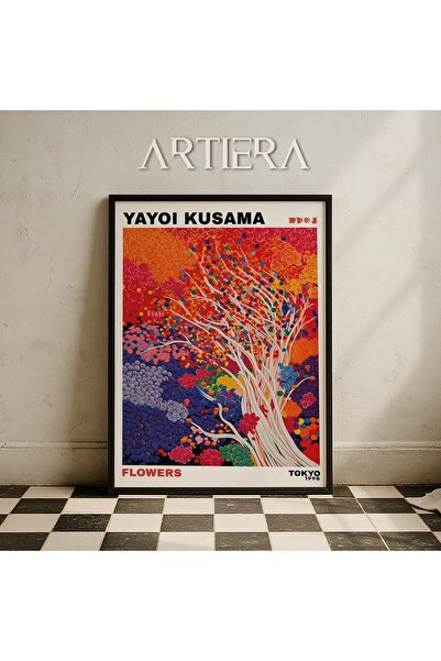 HİGUERA Yayoi Kusama Ünlü Ressam Çok Renkli Modern Vintage Japandi Sanatı Ahşap Çerçeveli Duvar Tablosu