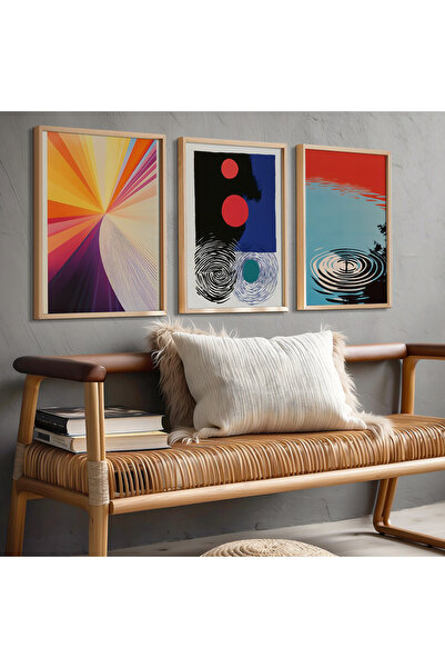 HİGUERA Γεωμετρικό Κόκκινο Αφηρημένο Τριπλό Φυσικό Ξύλινο Πλαίσιο Τοίχου