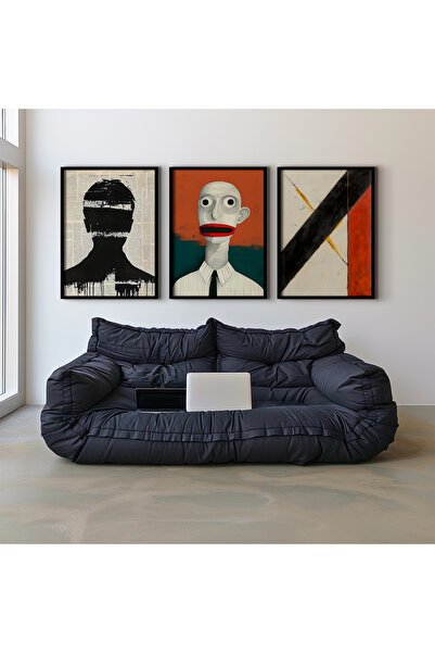 HİGUERA Σετ ζωγραφικής τοίχου με ανθρώπινες φιγούρες Red Abstract Τριπλό Φυσι...