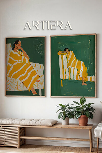 HİGUERA Γυναίκες με κίτρινη κουβέρτα Ελαιογραφία Feel Διπλό Ξύλινο Πλαίσιο Ζω...