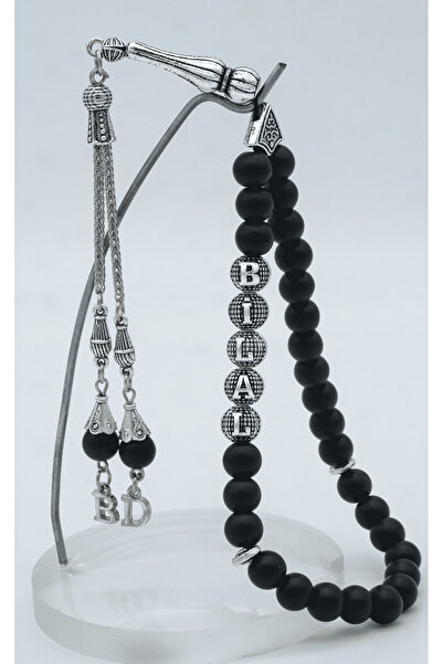 QELA COLLECTION İsimli Oniks Doğal Taş Tesbih | Ahşap Kutulu Hediye | Harfli El Yapımı Erkek Tespih