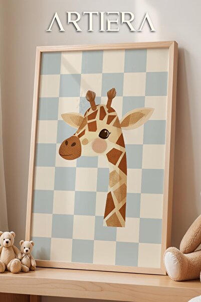 HİGUERA Καμηλοπάρδαλη Χαριτωμένα Ζώα Σαφάρι Ανοιχτό μπλε καρό φόντο Διακόσμησ...