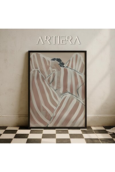 HİGUERA Αφηρημένο γυναικείο πορτρέτο σε μπεζ τόνους ριγέ Σύγχρονη μινιμαλιστι...