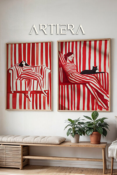 HİGUERA Η ειρήνη με τη γάτα σε κόκκινες λωρίδες Ευχάριστη επίστρωση τοίχου με...