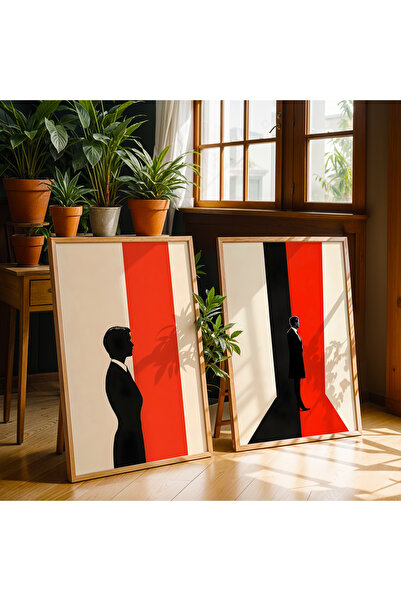 HİGUERA Ανθρώπινες Φιγούρες Κόκκινο Αφηρημένο Διπλό Σετ Ζωγραφικής Τοίχου με ...