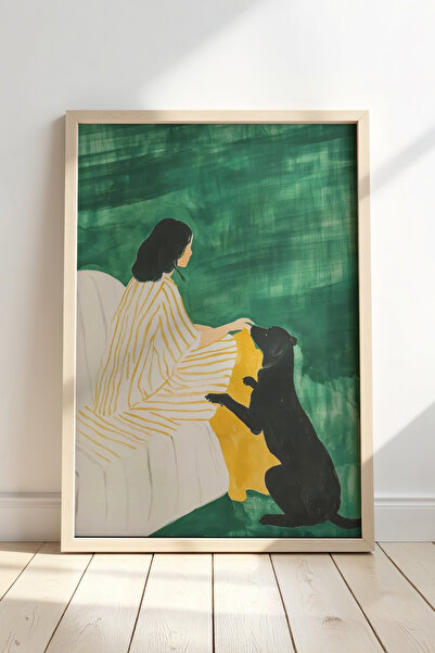 HİGUERA Μαύρος σκύλος και γυναίκα που σαλεύουν τον ιδιοκτήτη Πίνακας τοίχου μ...