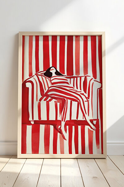 HİGUERA Γυναίκα σε κόκκινο ριγέ κάθισμα Σιγουριά και ενεργή διακόσμηση Πίνακα...