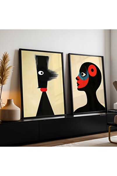 HİGUERA Αφηρημένο σχέδιο Κόκκινο αφηρημένο διπλό φυσικό ξύλινο πλαίσιο ζωγραφ...