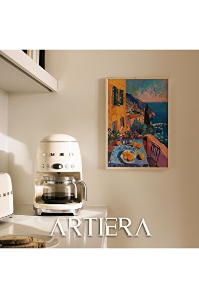 HİGUERA Positano Modern Akdeniz İtalyan Tarzı Ahşap Çerçeveli Mutfak Tablosu, Mutfak Kafe Bar Dekorasyonu