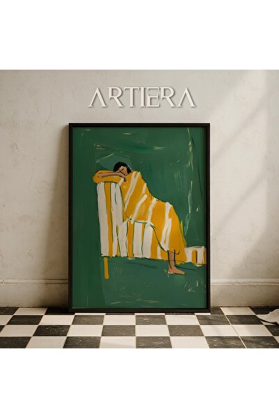 HİGUERA Ridicat în linie galbenă Minimalist Abstract Portret de femeie Artă c...