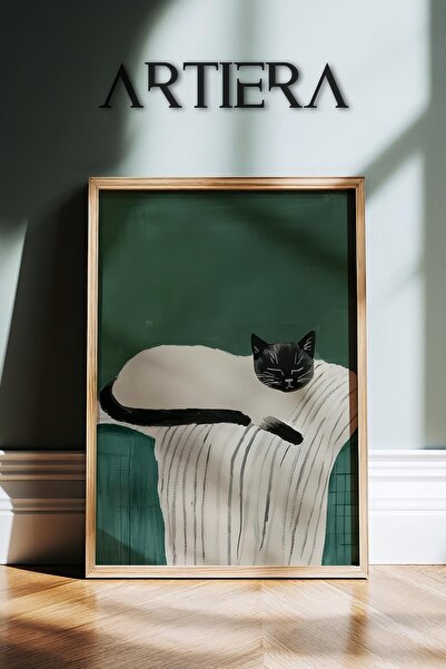 HİGUERA Μαύρο και άσπρο Siamese Cat Minimalist Μοντέρνο Ξύλινο Πίνακας Τοίχου