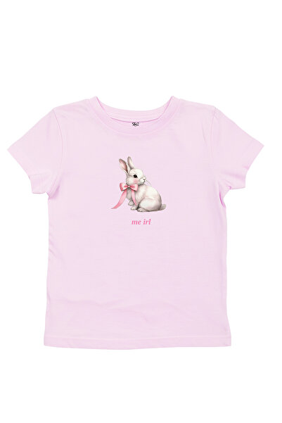 WHITE OF CREATIVE تي شيرت نسائي قصير مطبوع عليه أرنب