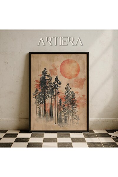 HİGUERA Vintage Manzara Doğa Japandi Sanatı Doğal Ahşap Çerçeveli Duvar Tablosu