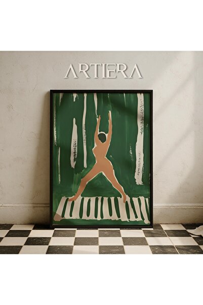 HİGUERA Πράσινη ριγέ γιόγκα αφηρημένο γυναικείο πορτρέτο ζωγραφική τοίχου με ...