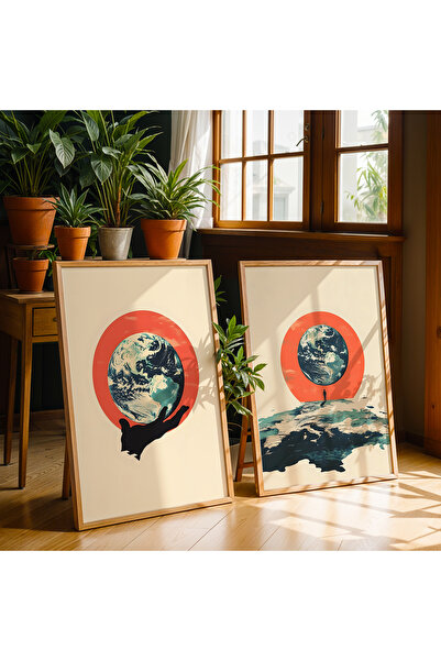 HİGUERA Αφηρημένο σχέδιο Κόκκινο αφηρημένο διπλό φυσικό ξύλινο πλαίσιο ζωγραφ...