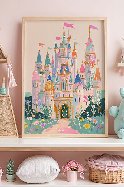 Artiera Masal Şatosu Temalı Çocuk Odası Ahşap Çerçeveli Duvar Tablosu