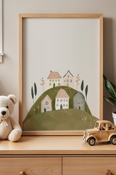 HİGUERA Fairytale Village Landscape, Πίνακας Παιδικού Δωματίου με Φυσικό Ξύλι...