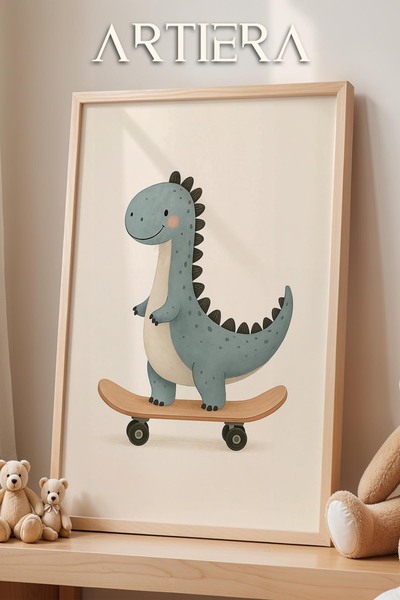 HİGUERA Skateboarding Dinosaur Minimalist Διακόσμηση αγοριού για παιδικό δωμά...