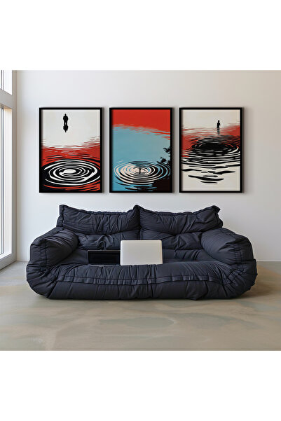 HİGUERA Αφηρημένο σχέδιο Κόκκινο αφηρημένο τριπλό φυσικό ξύλινο πλαίσιο ζωγρα...