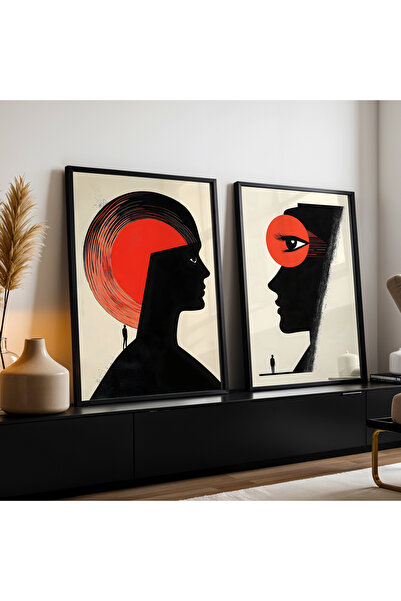 HİGUERA Ασπρόμαυρο Σετ ζωγραφικής τοίχου με διπλό φυσικό ξύλινο πλαίσιο