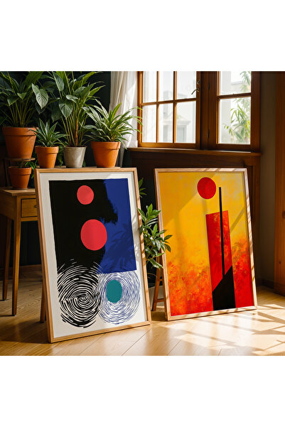 HİGUERA Γεωμετρικό Κόκκινο Αφηρημένο Διπλό Φυσικό Ξύλινο Πλαίσιο Τοιχογραφία