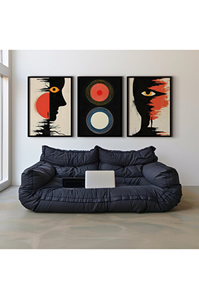 HİGUERA Γεωμετρικό Κόκκινο Αφηρημένο Τριπλό Φυσικό Ξύλινο Πλαίσιο Τοίχου