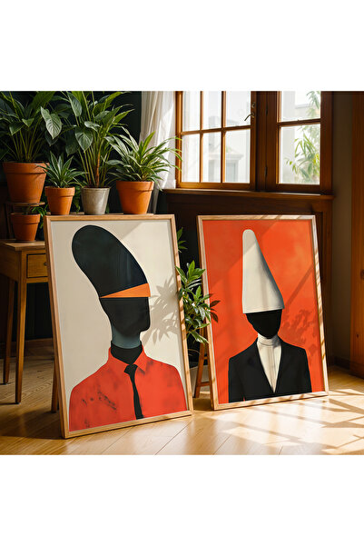 HİGUERA Διπλό Σετ ζωγραφικής τοίχου με κορνίζα από φυσικό ξύλο αφηρημένης τέχνης