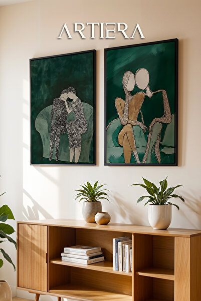 HİGUERA Εικόνες τοίχου με διπλό ξύλινο πλαίσιο Ivy Lovers and Silence Oil Pai...