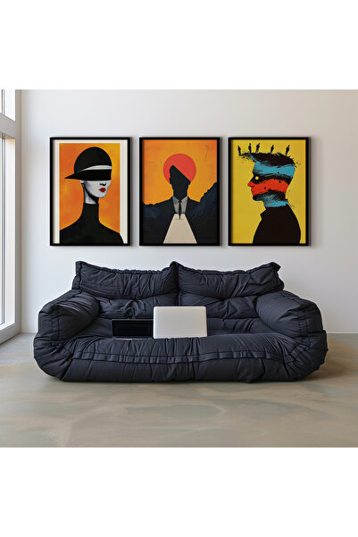 HİGUERA Σετ ζωγραφικής τοίχου με ανθρώπινες φιγούρες Red Abstract Τριπλό Φυσι...