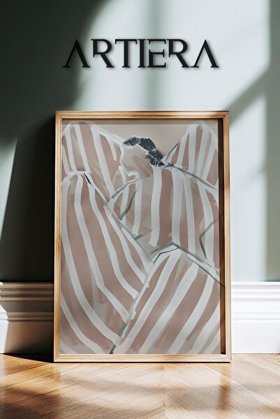 HİGUERA Αφηρημένο γυναικείο πορτρέτο σε μπεζ τόνους ριγέ Σύγχρονη μινιμαλιστι...