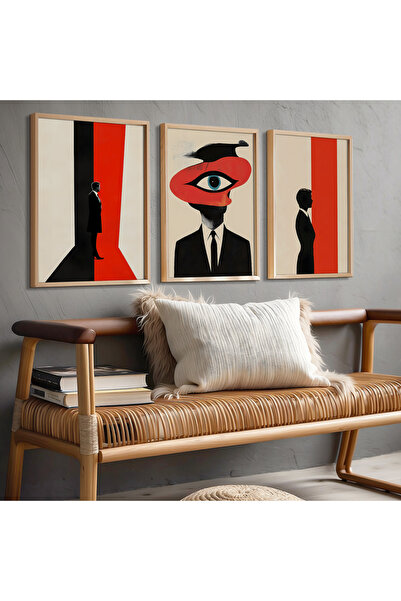 HİGUERA Σετ ζωγραφικής τοίχου με ανθρώπινες φιγούρες Red Abstract Τριπλό Φυσι...