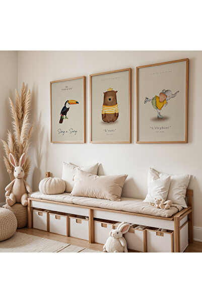 HİGUERA Πίνακας παιδικού και βρεφικού δωματίου με φυσικό ξύλινο πλαίσιο Tukan...