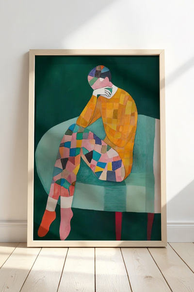 HİGUERA Μινιμαλιστικό Γυναικείο Πράσινο Τόνδα Πίνακας Τοίχου με Φυσικό Ξύλινο...