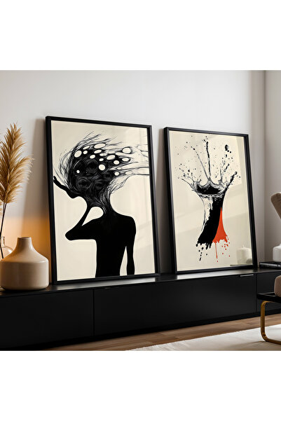 HİGUERA Αφηρημένο σχέδιο Κόκκινο αφηρημένο διπλό φυσικό ξύλινο πλαίσιο ζωγραφ...