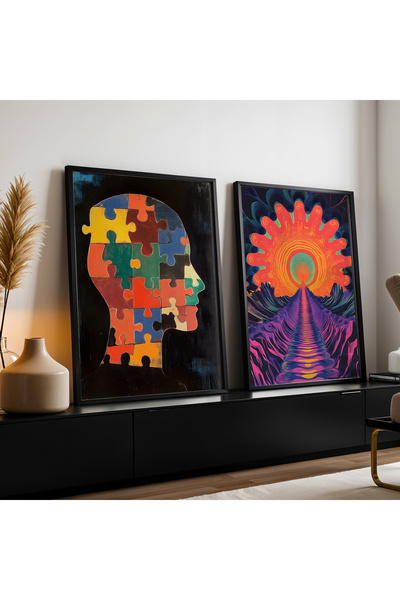 HİGUERA Γεωμετρική έκφραση Τέχνη Κόκκινο Αφηρημένο Διπλό Φυσικό Ξύλινο Πλαίσι...