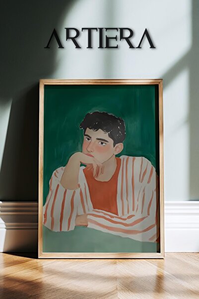 HİGUERA Ριγέ μινιμαλιστικό αφηρημένο ανδρικό πορτρέτο ζωγραφική τοίχου με ξύλ...