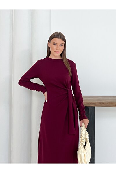 legends butik Kadın Modal Kumaş Uzun Kollu Yandan Bağlama Detaylı Elbise