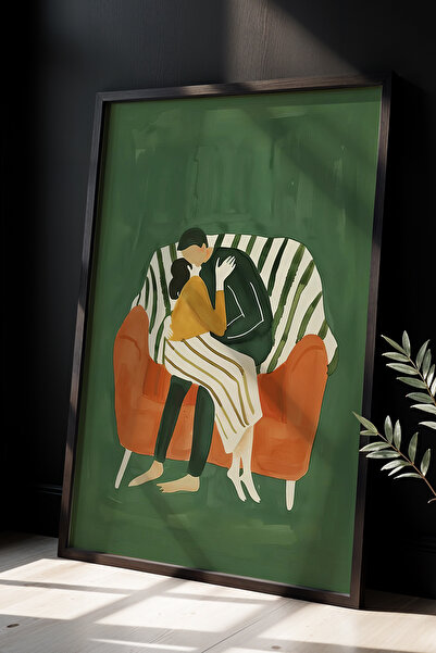 HİGUERA Ζωγραφική με πράσινο φόντο ζεστό αγκαλιάζοντας συναισθηματική τέχνη μ...