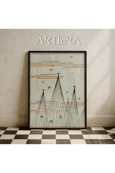 HİGUERA Ιαπωνική Αρχιτεκτονική Vintage Japandi Art Ζωγραφική τοίχου με ξύλινο...