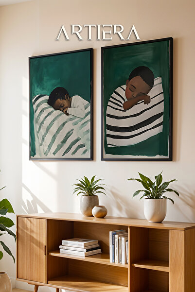 HİGUERA Βρεφική ελαιογραφία που κοιμάται σε σμαραγδένια πράσινα τόνους Feel Δ...