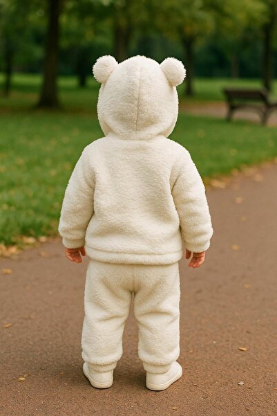 nevrankids Bebek Peluş Ayı Kulaklı Kapüşonlu 2'li Takım - Kışlık Polar