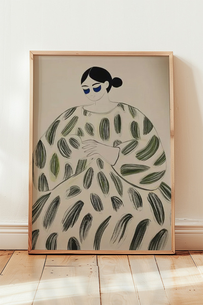 HİGUERA Γυναικεία φιγούρα με μοντέρνα τέχνη με φυσικό ξύλινο πλαίσιο τοίχου