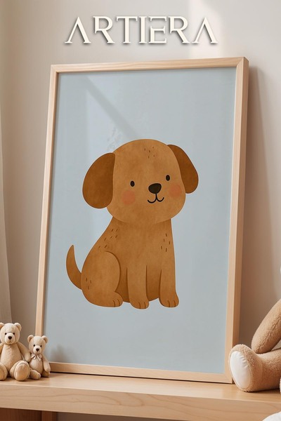 HİGUERA Cute Poddle Dog Blue Background Διακόσμηση αγοριού Δωματίου Ζωγραφική...